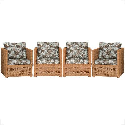 4 Poltronas Madri Alumínio Corda Náutica Estofado 6 Trama Terra Cota