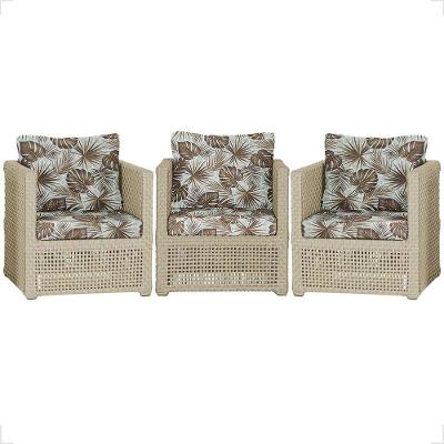 3 Poltronas Madri Alumínio Corda Náutica Estofado 6 Trama Rami