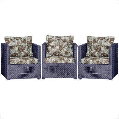 Kit 3 Poltronas Madri Alumínio Corda Náutica Estofado Azul Trama Original