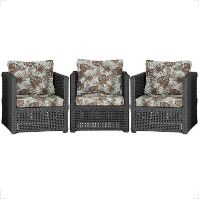 3 Poltronas Madri Alumínio Corda Náutica Estofado 6 Trama Preto