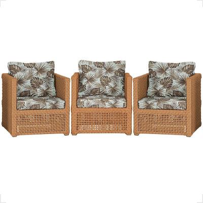 3 Poltronas Madri Alumínio Corda Náutica Estofado 6 Trama Terra Cota