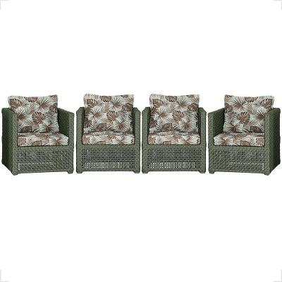 Kit 4 Poltronas Madri Alumínio Corda Náutica Estofado Verde Trama Original