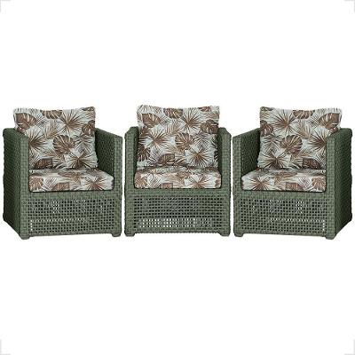 3 Poltronas Madri Alumínio Corda Náutica Estofado 6 Trama Verde