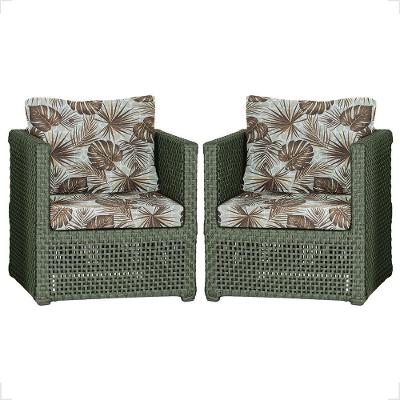 2 Poltronas Madri Alumínio Corda Náutica Estofado 6 Trama Verde