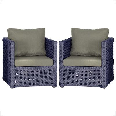 2 Poltronas Madri Alumínio Corda Náutica Estofado 8 Trama Azul