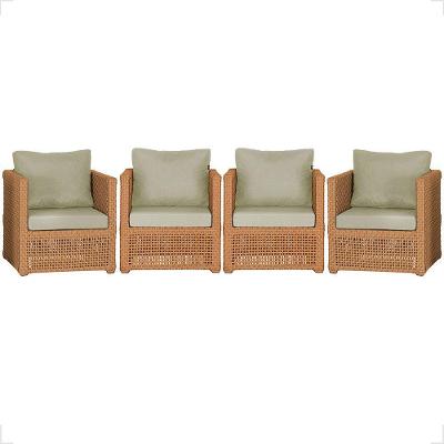 4 Poltronas Madri Alumínio Corda Náutica Estofado 7 Trama Terra Cota