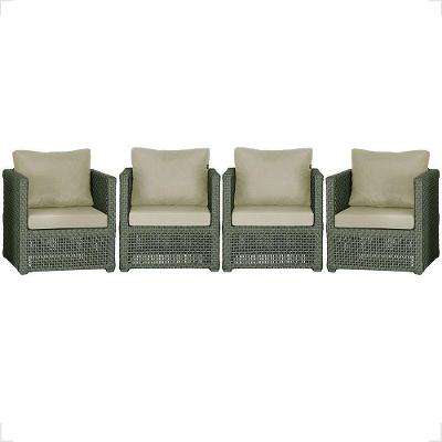 4 Poltronas Madri Alumínio Corda Náutica Estofado 7 Trama Verde