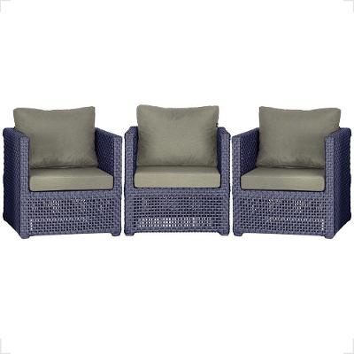 3 Poltronas Madri Alumínio Corda Náutica Estofado 8 Trama Azul