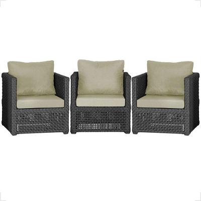 3 Poltronas Madri Alumínio Corda Náutica Estofado 7 Trama Preto