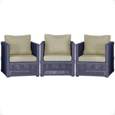 3 Poltronas Madri Alumínio Corda Náutica Estofado 7 Trama Azul