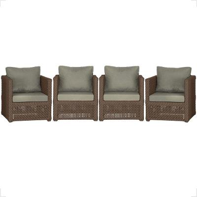 4 Poltronas Madri Alumínio Corda Náutica Estofado 8 Trama Marrom