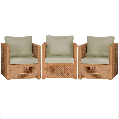 3 Poltronas Madri Alumínio Corda Náutica Estofado 7 Trama Terra Cota