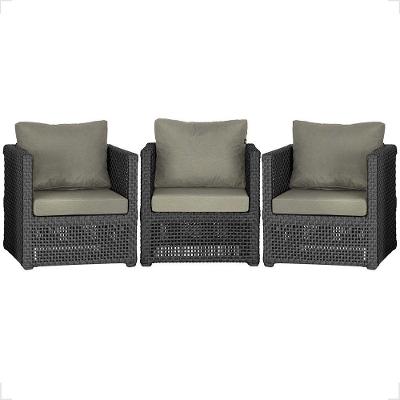 3 Poltronas Madri Alumínio Corda Náutica Estofado 8 Trama Preto