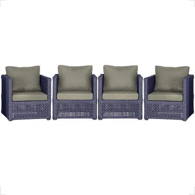 4 Poltronas Madri Alumínio Corda Náutica Estofado 8 Trama Azul