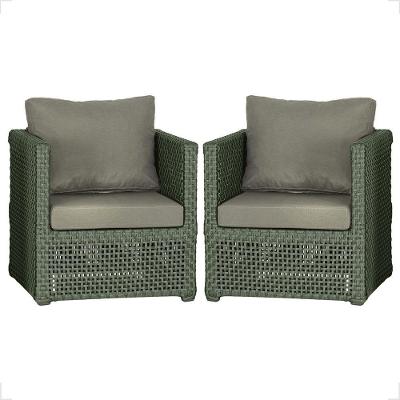 2 Poltronas Madri Alumínio Corda Náutica Estofado 8 Trama Verde