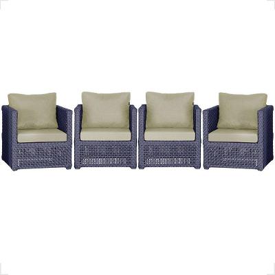 4 Poltronas Madri Alumínio Corda Náutica Estofado 7 Trama Azul