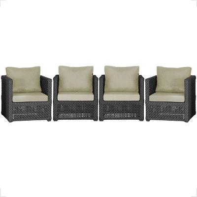 4 Poltronas Madri Alumínio Corda Náutica Estofado 7 Trama Preto