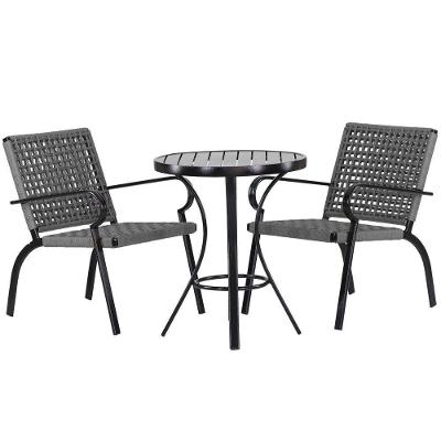 2 Cadeiras Corda Náutica E Mesa Tampo Ripado - Trama Prata