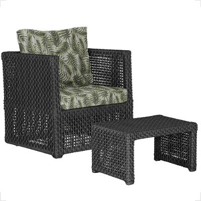 Kit Poltrona Com Mesa De Centro Madri Corda Náutica Estofado Preto Trama Original