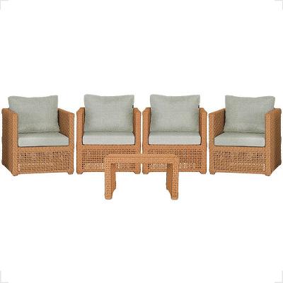 Mesa E 4 Poltronas Madri Corda Náutica Estofado 3 Trama Terra Cota