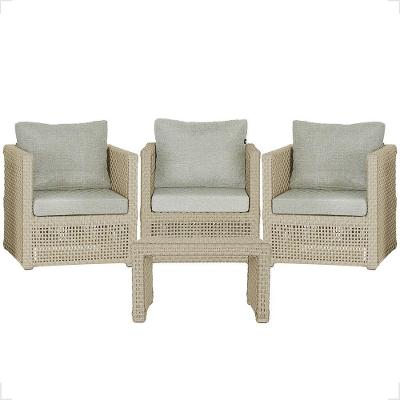 Mesa E 3 Poltronas Madri Corda Náutica Estofado 3 Trama Rami