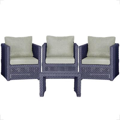 Mesa E 3 Poltronas Madri Corda Náutica Estofado 3 Trama Azul