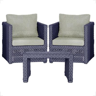 Mesa E 2 Poltronas Madri Corda Náutica Estofado 3 Trama Azul