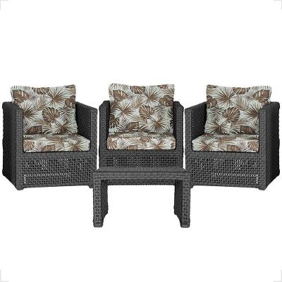 Mesa E 3 Poltronas Madri Corda Náutica Estofado 6 Trama Preto