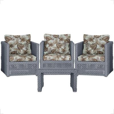 Mesa E 3 Poltronas Madri Corda Náutica Estofado 6 Trama Prata