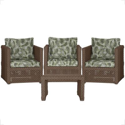 Mesa E 3 Poltronas Madri Corda Náutica Estofado 5 Trama Marrom