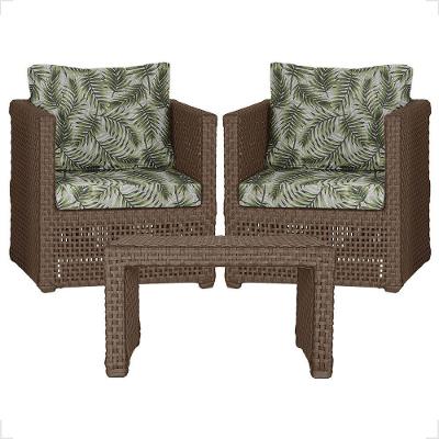 Mesa E 2 Poltronas Madri Corda Náutica Estofado 5 Trama Marrom