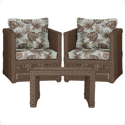 Mesa E 2 Poltronas Madri Corda Náutica Estofado 6 Trama Marrom