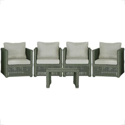 Mesa E 4 Poltronas Madri Corda Náutica Estofado 3 Trama Verde