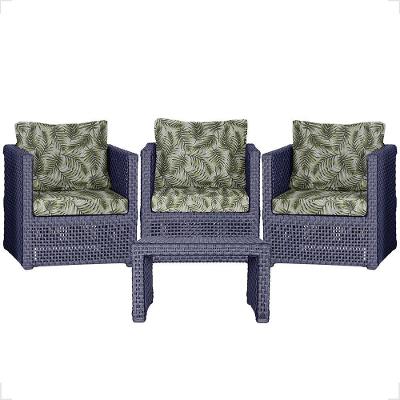 Mesa E 3 Poltronas Madri Corda Náutica Estofado 5 Trama Azul