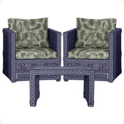 Mesa E 2 Poltronas Madri Corda Náutica Estofado 5 Trama Azul