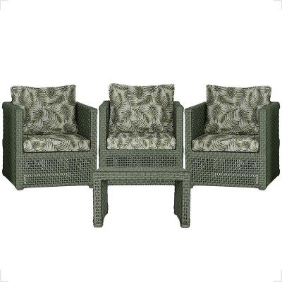 Mesa E 3 Poltronas Madri Corda Náutica Estofado 5 Trama Verde