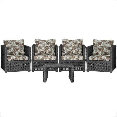 Mesa E 4 Poltronas Madri Corda Náutica Estofado 6 Trama Preto