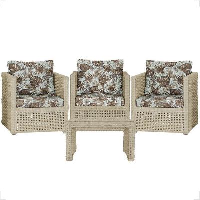 Mesa E 3 Poltronas Madri Corda Náutica Estofado 6 Trama Rami