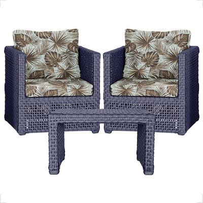 Mesa E 2 Poltronas Madri Corda Náutica Estofado 6 Trama Azul