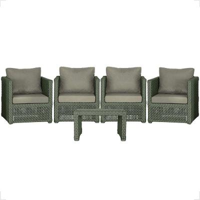 Mesa E 4 Poltronas Madri Corda Náutica Estofado 8 Trama Verde