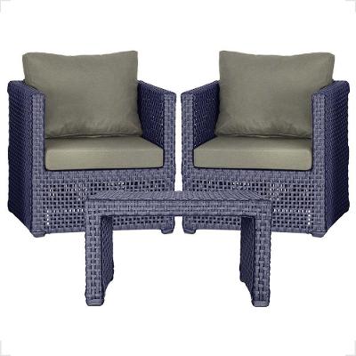 Mesa E 2 Poltronas Madri Corda Náutica Estofado 8 Trama Azul