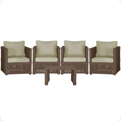 Mesa E 4 Poltronas Madri Corda Náutica Estofado 7 Trama Marrom