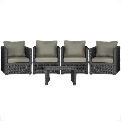 Mesa E 4 Poltronas Madri Corda Náutica Estofado 8 Trama Preto