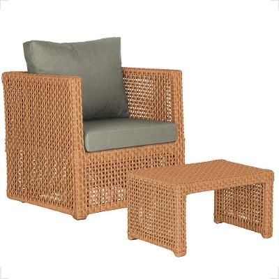 Kit Poltrona com Mesa de Centro Madri Corda Náutica Estofado Terracota Trama Original