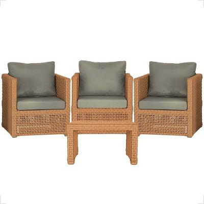 Mesa E 3 Poltronas Madri Corda Náutica Estofado 8 Trama Terra Cota