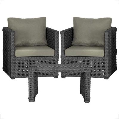 Mesa E 2 Poltronas Madri Corda Náutica Estofado 8 Trama Preto