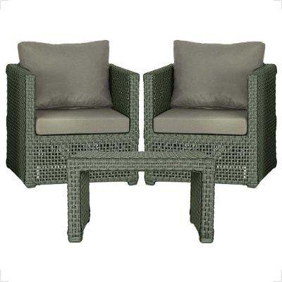 Mesa E 2 Poltronas Madri Corda Náutica Estofado 8 Trama Verde