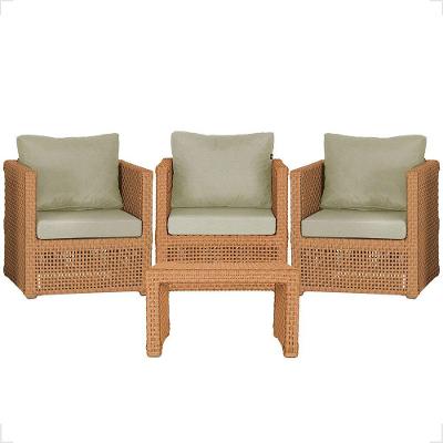 Mesa E 3 Poltronas Madri Corda Náutica Estofado 7 Trama Terra Cota