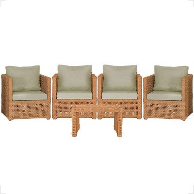 Mesa E 4 Poltronas Madri Corda Náutica Estofado 7 Trama Terra Cota