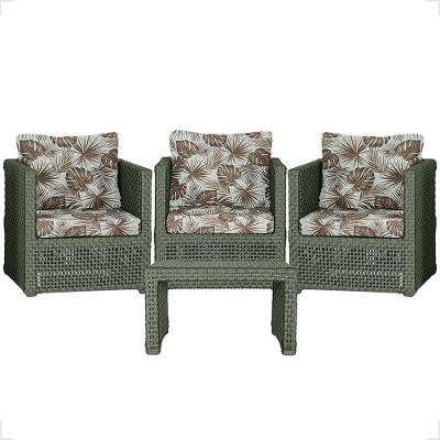 Mesa E 3 Poltronas Madri Corda Náutica Estofado 6 Trama Verde
